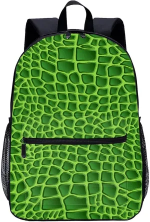 Green Crocodile Lizard Skin Large Backpack 17Inch Lightweight Laptop Bag with Pockets Travel Business Daypack