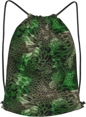 Green Snake Drawstring Cinch Backpack Polyester Sack Pack String Bag For Hiking Camping Adventure