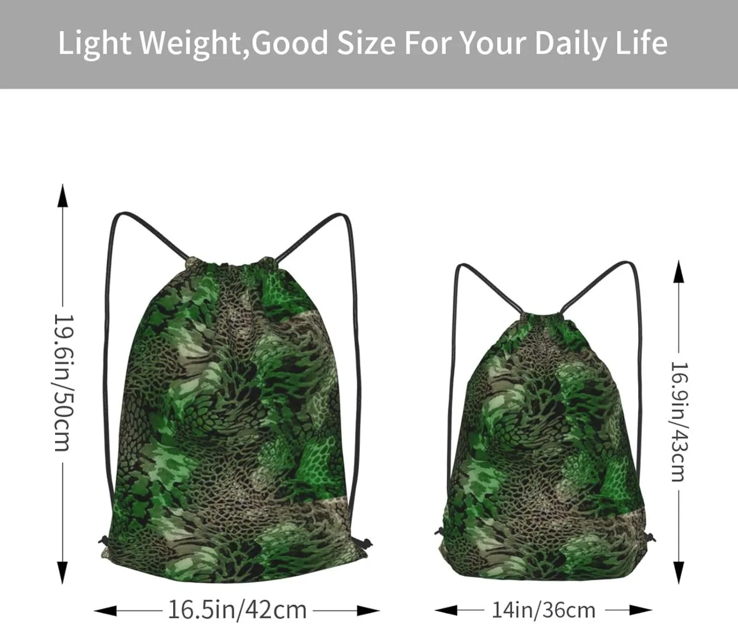 Green Snake Drawstring Cinch Backpack Polyester Sack Pack String Bag For Hiking Camping Adventure