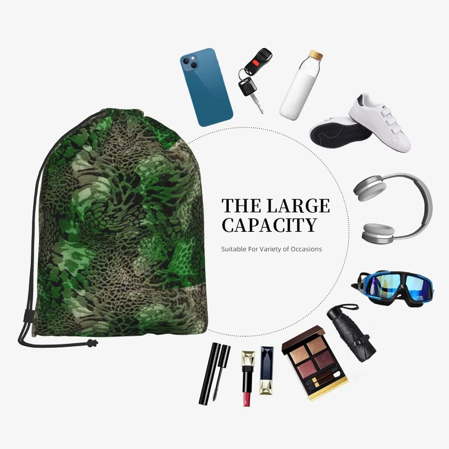 Green Snake Drawstring Cinch Backpack Polyester Sack Pack String Bag For Hiking Camping Adventure