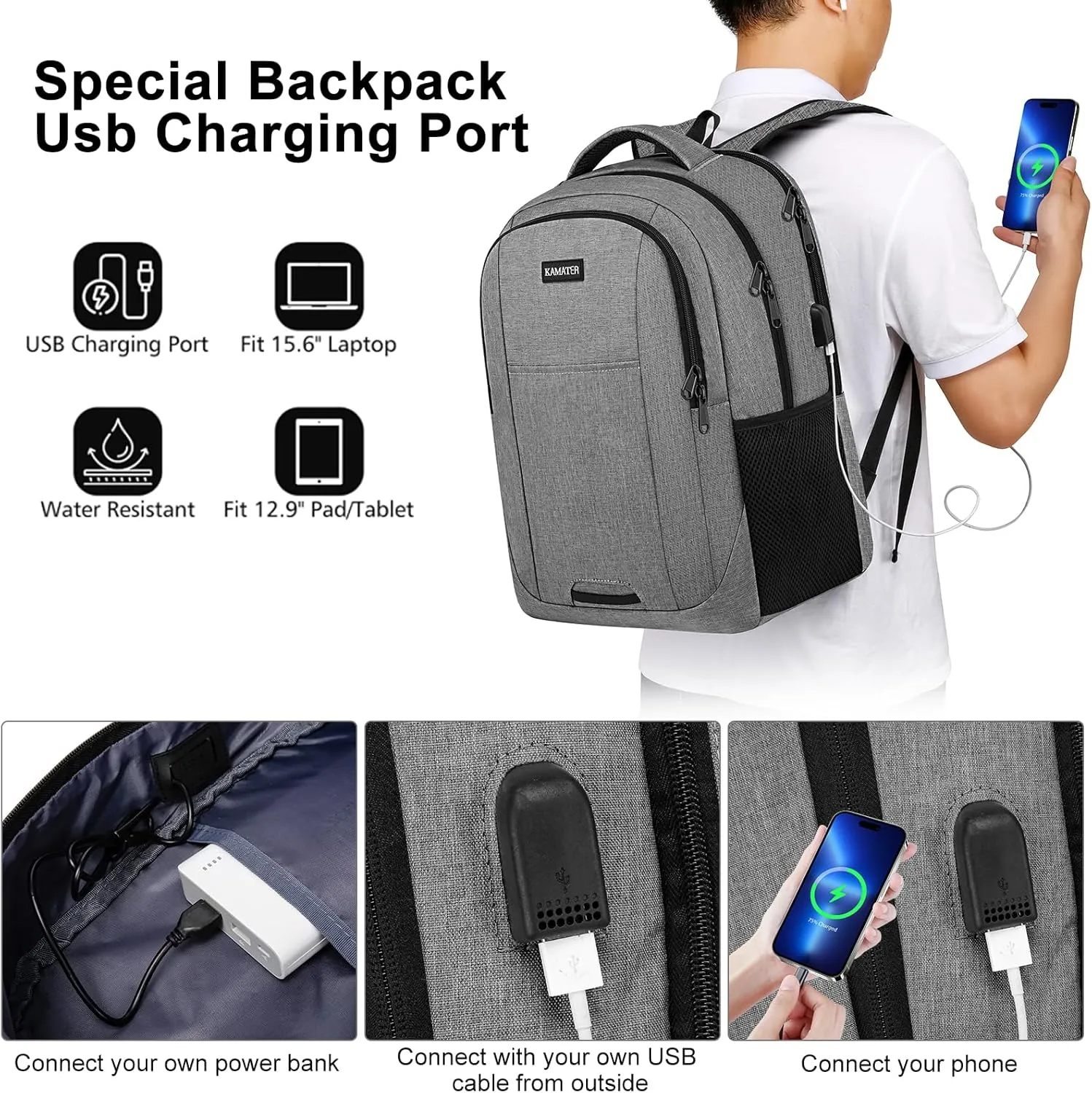 Grey Backpack for School, School BackPack for Teens, Girls and Boys, with 15.6 inch Laptop Bookbag for College, Large Computer Back Pack with Compartments for Men & Women…