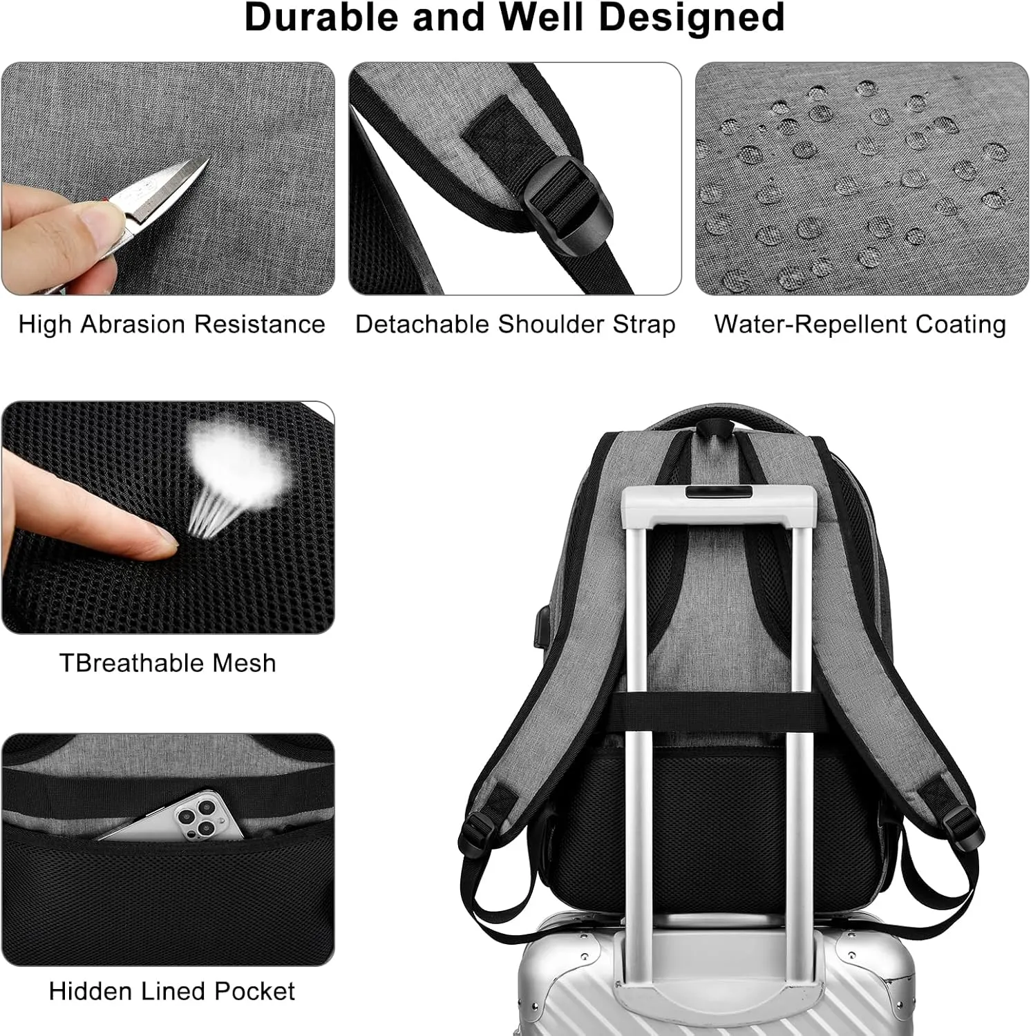 Grey Backpack for School, School BackPack for Teens, Girls and Boys, with 15.6 inch Laptop Bookbag for College, Large Computer Back Pack with Compartments for Men & Women…