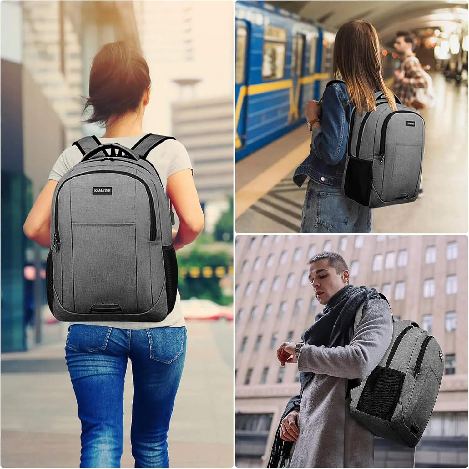Grey Backpack for School, School BackPack for Teens, Girls and Boys, with 15.6 inch Laptop Bookbag for College, Large Computer Back Pack with Compartments for Men & Women…