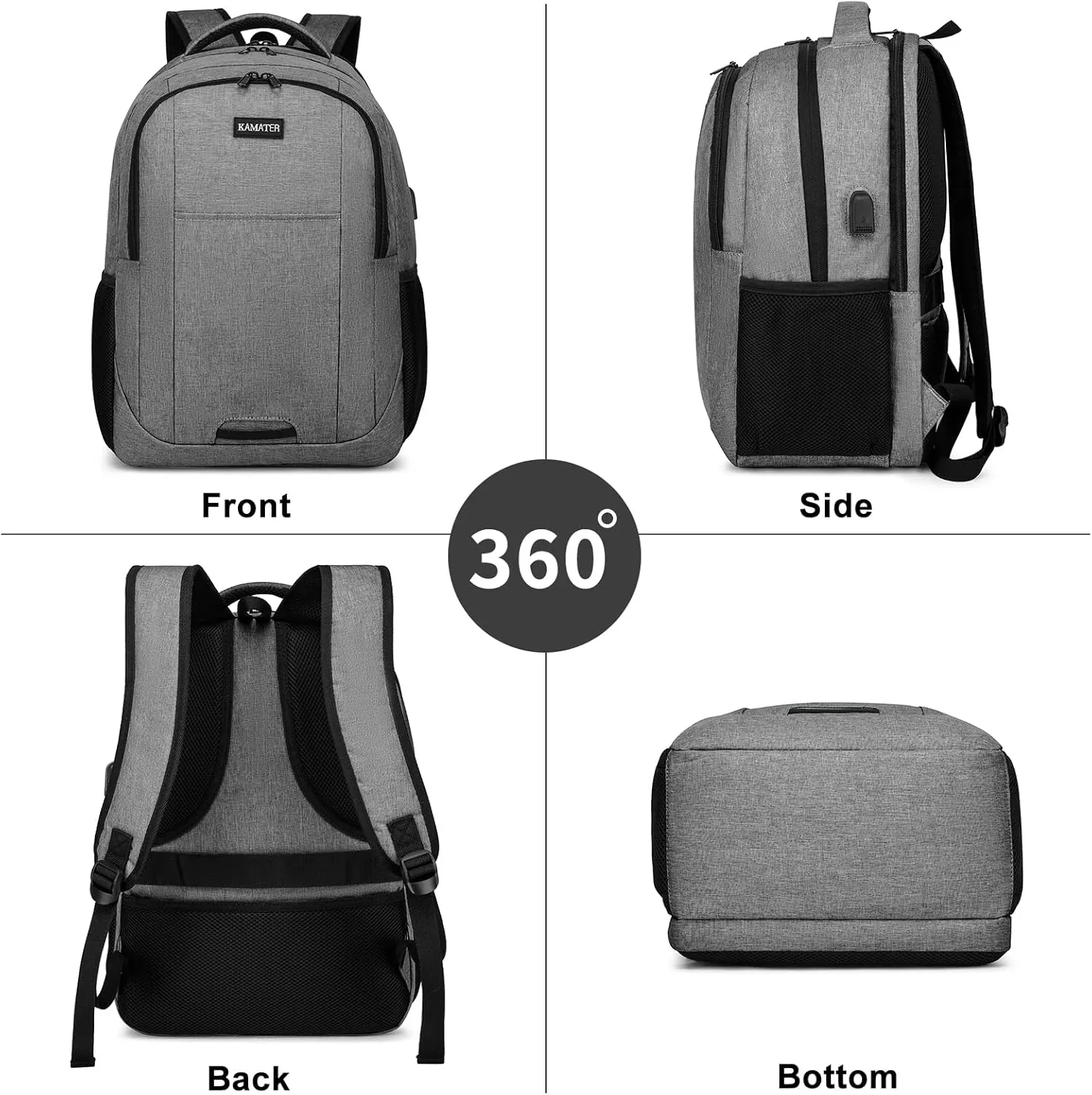 Grey Backpack for School, School BackPack for Teens, Girls and Boys, with 15.6 inch Laptop Bookbag for College, Large Computer Back Pack with Compartments for Men & Women…