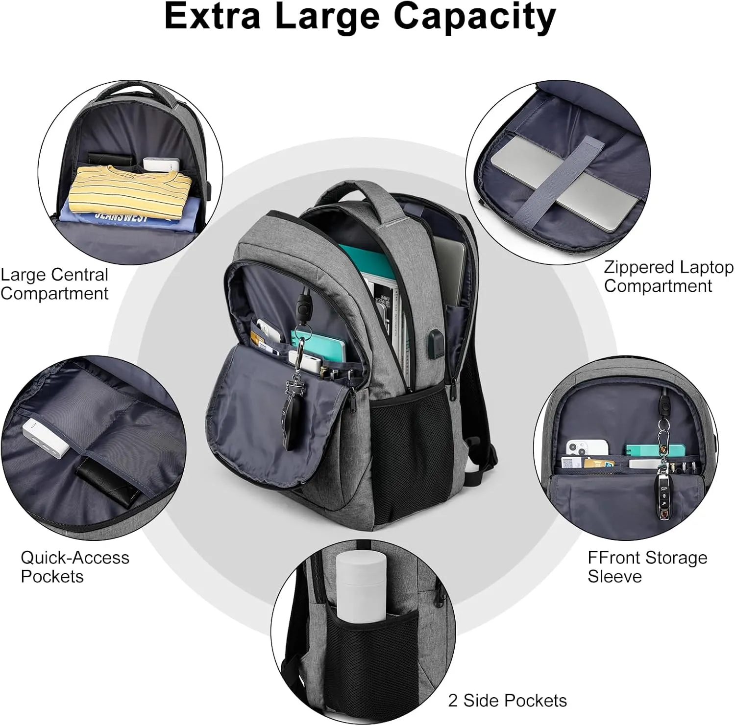 Grey Backpack for School, School BackPack for Teens, Girls and Boys, with 15.6 inch Laptop Bookbag for College, Large Computer Back Pack with Compartments for Men & Women…