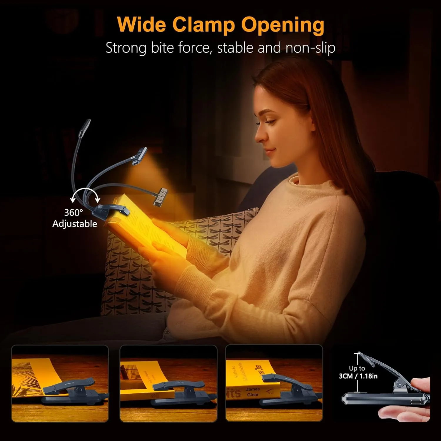 Gritin 19 LED Rechargeable Book Light for Reading in Bed with Memory Function- Eye Caring 3 Color Temperatures,Stepless Dimming Brightness,80 Hrs Runtime Clip on Light for Book Lovers-Pacific Blue