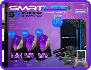Grow Tent; Double Strip  | SMRT LED  2 ft 5K Primary   2 ft Extender, 10,000 Lumens