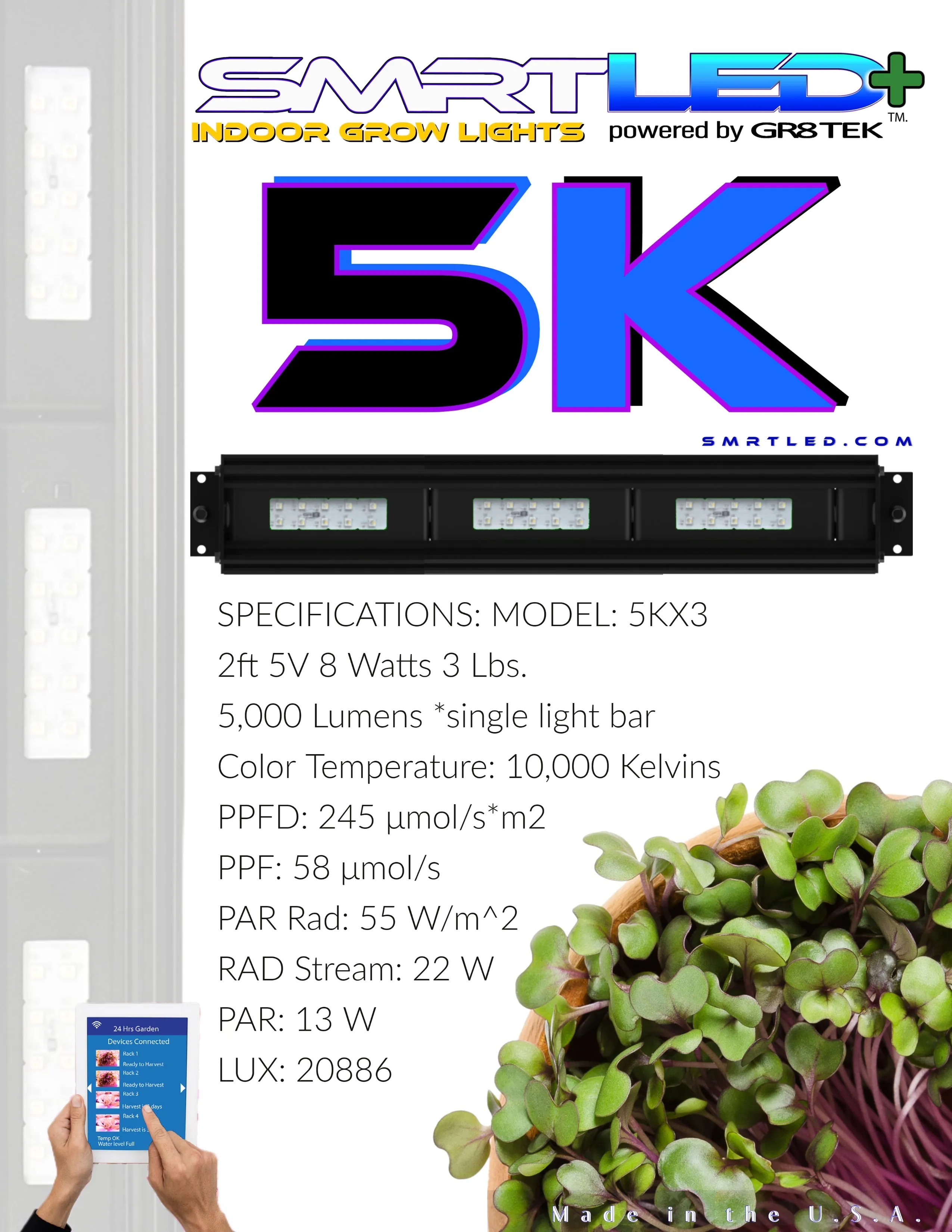 Grow Tent; Double Strip  | SMRT LED  2 ft 5K Primary   2 ft Extender, 10,000 Lumens