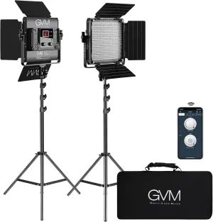 GVM 2 Pack LED Video Lighting Kits with APP Control, Bi-Color Variable 2300K~6800K with Digital Display Brightness of 10~100% for Video Photography, CRI97  TLCI97 Led Video Light Panel  Barndoor