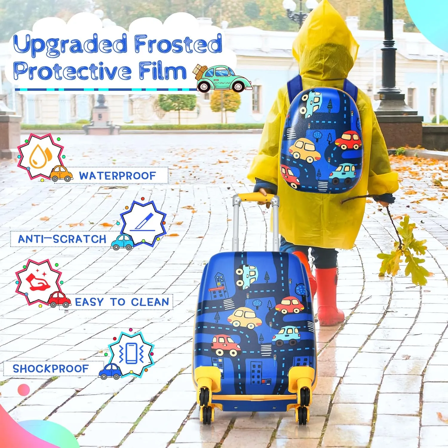 GYMAX 2Pc Kid Carry On Luggage Set, 12" & 18" Kids Suitcase with 4 Spinner Wheels, Travel Rolling Trolley