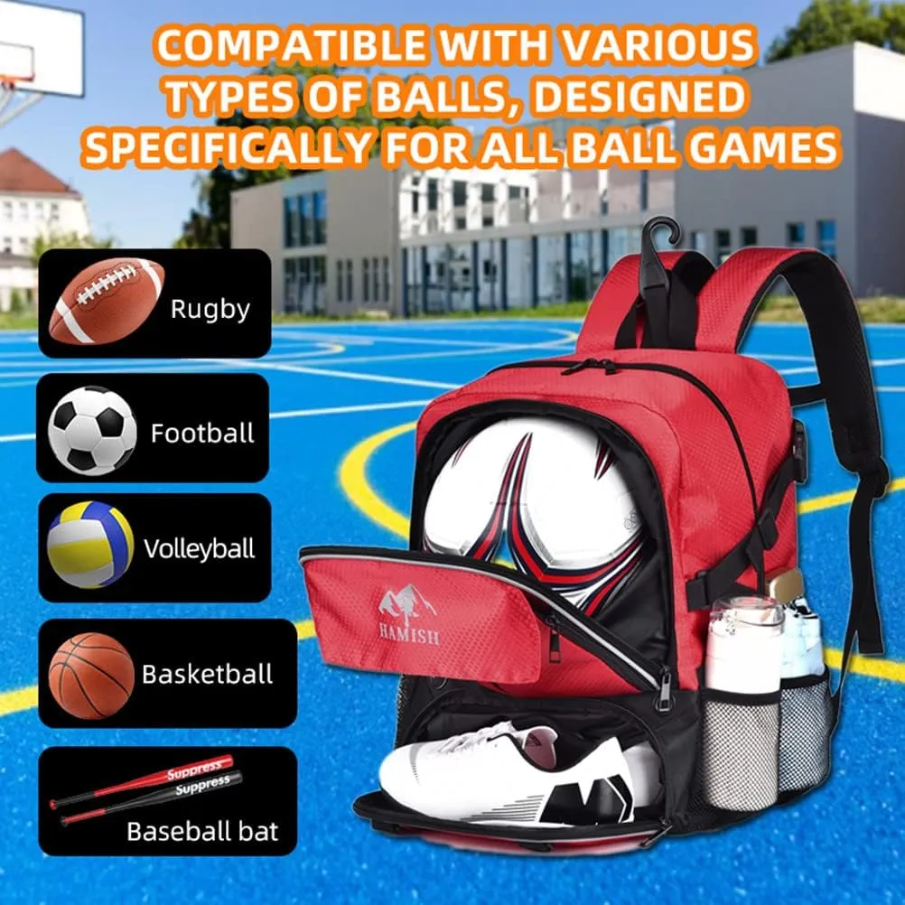 HAMISH Soccer Bag Soccer Backpack Bags for Basketball Volleyball Baseball Football with Ball Compartment and Separate Cleat