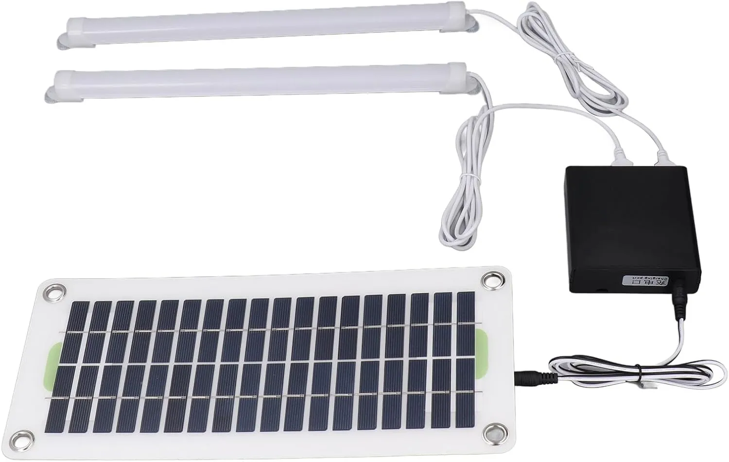 Haofy 30W Solar Panel LED Camping Tent Light with Battery Box, Dual USB Interface