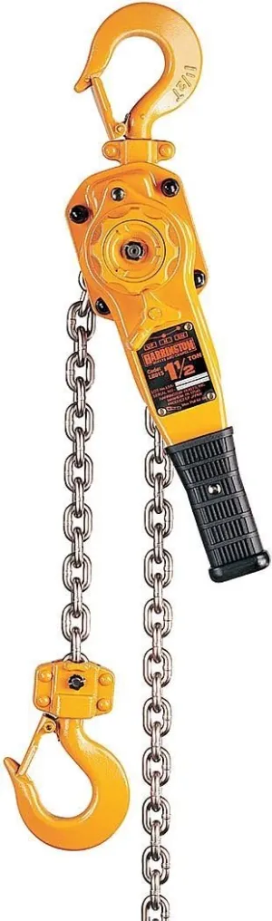 Harrington LB Series Steel Lever Hoist, 10.4" Lever, 2 Ton Capacity, 5' Lift Height, 1.4" Opening, 14.8" Headroom