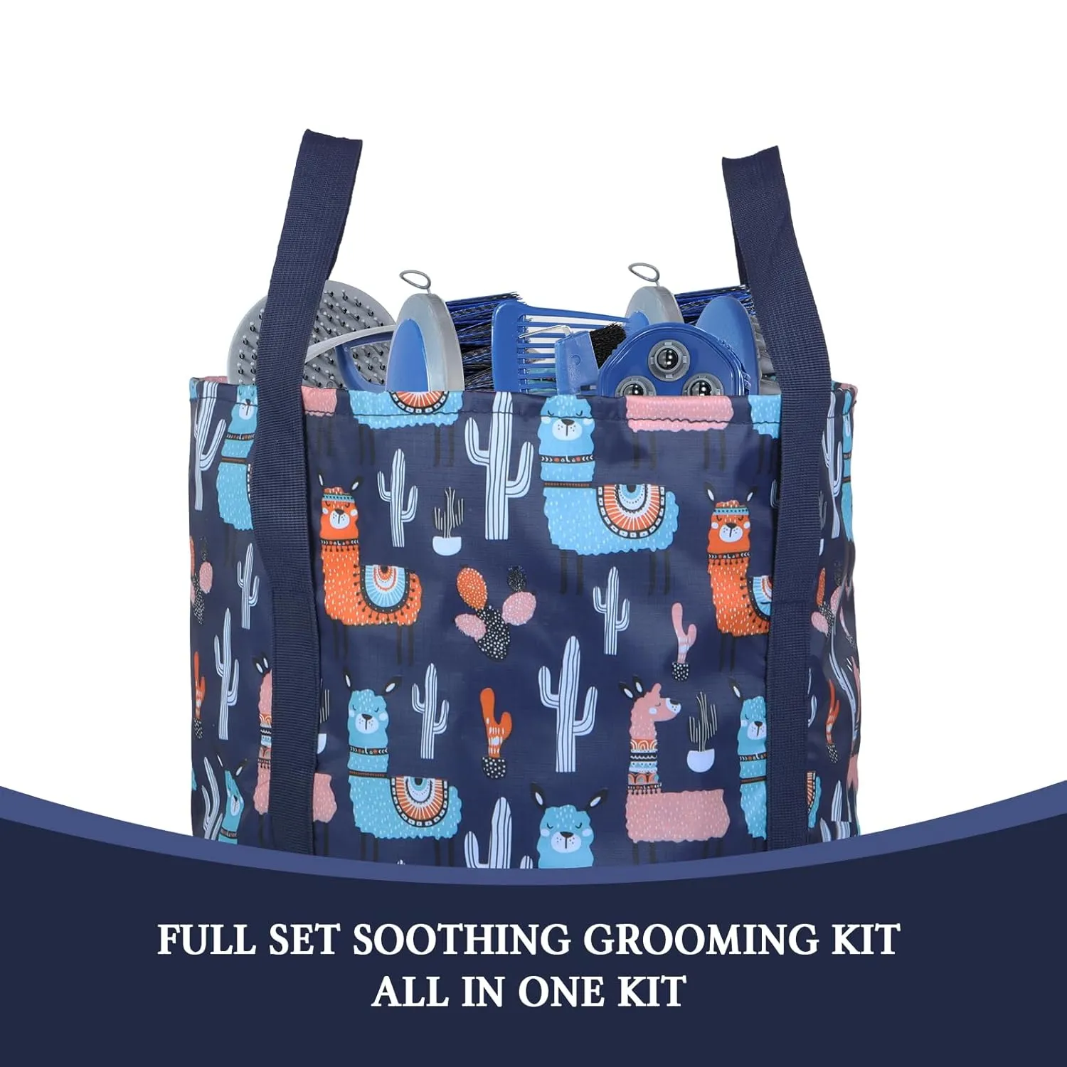 Harrison Howard Horse Grooming Kit 9-Piece Equine Care Series Horse Brush Sets with Organizer Tote Bag Tack Room Supplies Shedding Grooming Massaging Tools NAVY