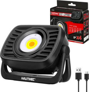 HAUTMEC Rechargeable Work Light, 360°Rotating COB 1500LM Portable Flood Light with Magnetic Base and Pothook, Waterproof Power Bank Worklight Tool for Car Repairing Construction Sites, HT0168-WL