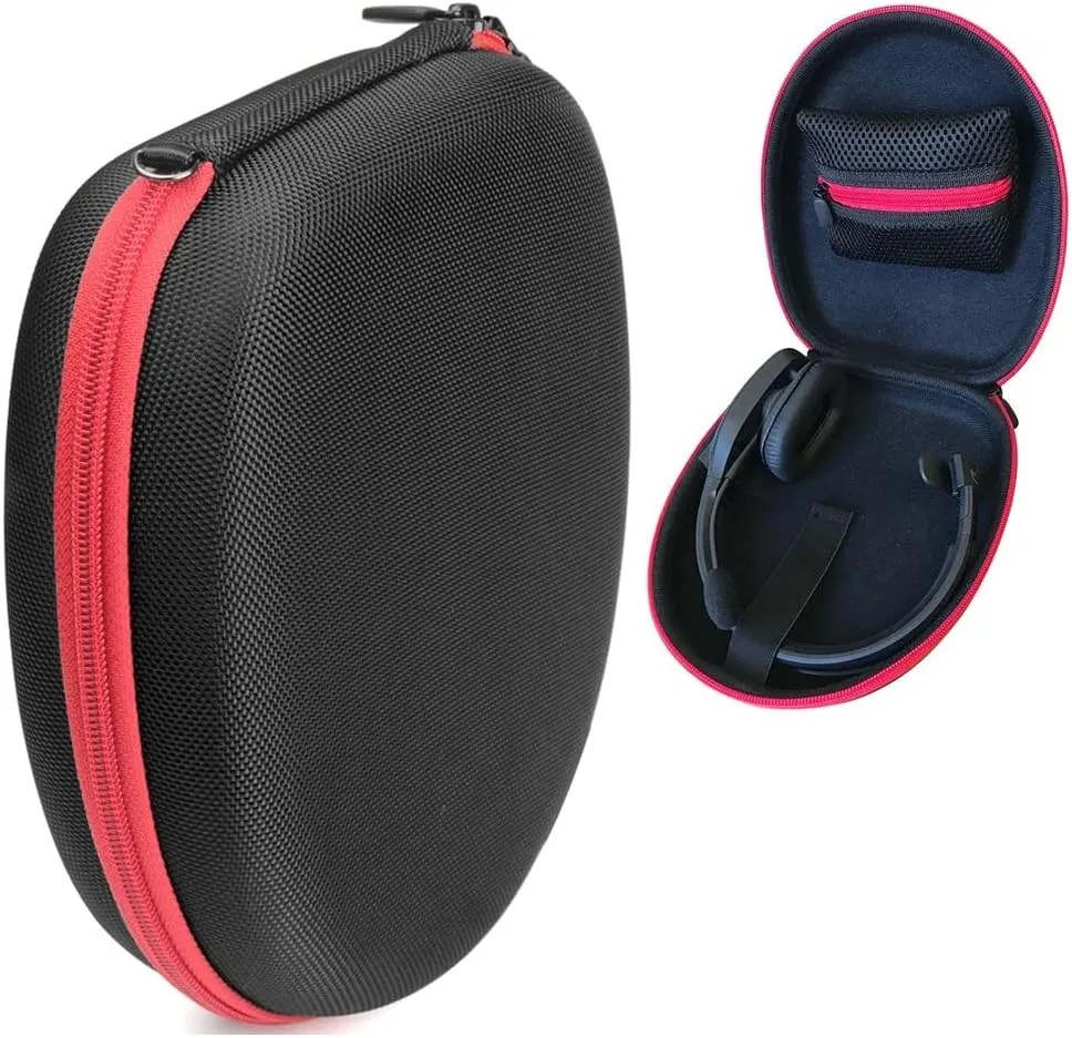 Headset Case for VXi BlueParrott B450-XT, B450-XT -204010-C, B350-XT, B250-XTS, C400-XT, Mesh pocket for cable, amplifier and other accessories, detachable wrist strap for easy carry, Black   red zip