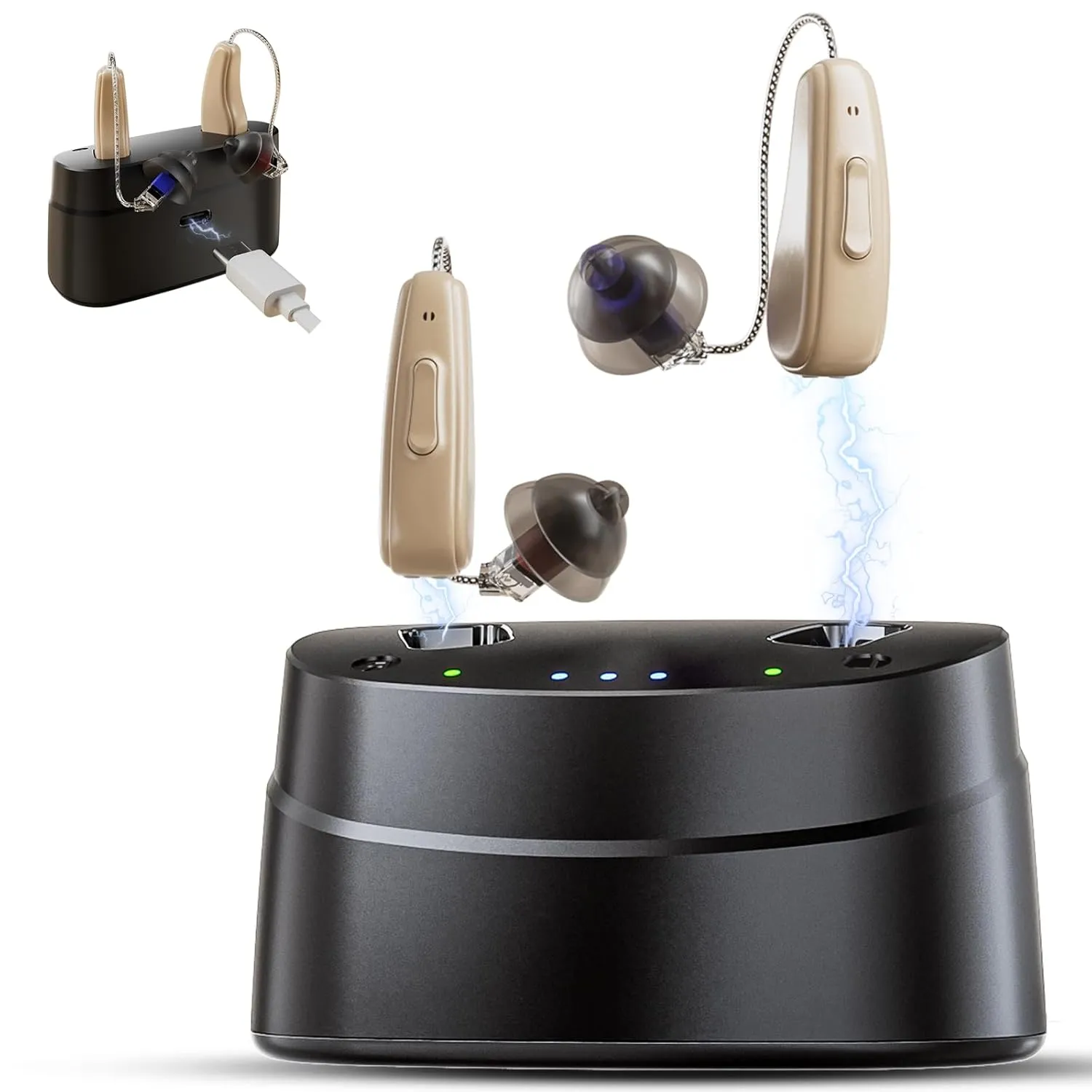 Hearing Aids, Hearing Aids for Seniors, Rechargeable Hearing Aid with Noise Cancellation, 5-Level Button Volume Control, OTC Hearing Amplifier for Moderate Hearing Loss, Clear Sound