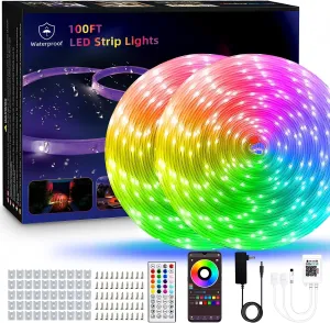 HEDYNSHINE Outdoor LED Strip Lights,100FT RGB Color Changing Indoor/Outdoor Waterproof Strip Lights with Remote Control and APP Music Sync for Home and Garden