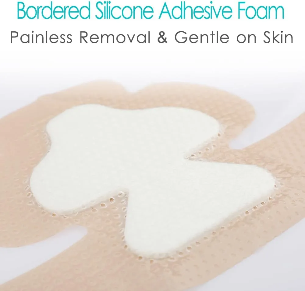 Heel Silicone Foam Dressing Heel Ulcer Protector for Pressure Sores Wound Care Waterproof Bandages with Gentle Silicone Adhesive Border 5"x 8" (Pack of 4)