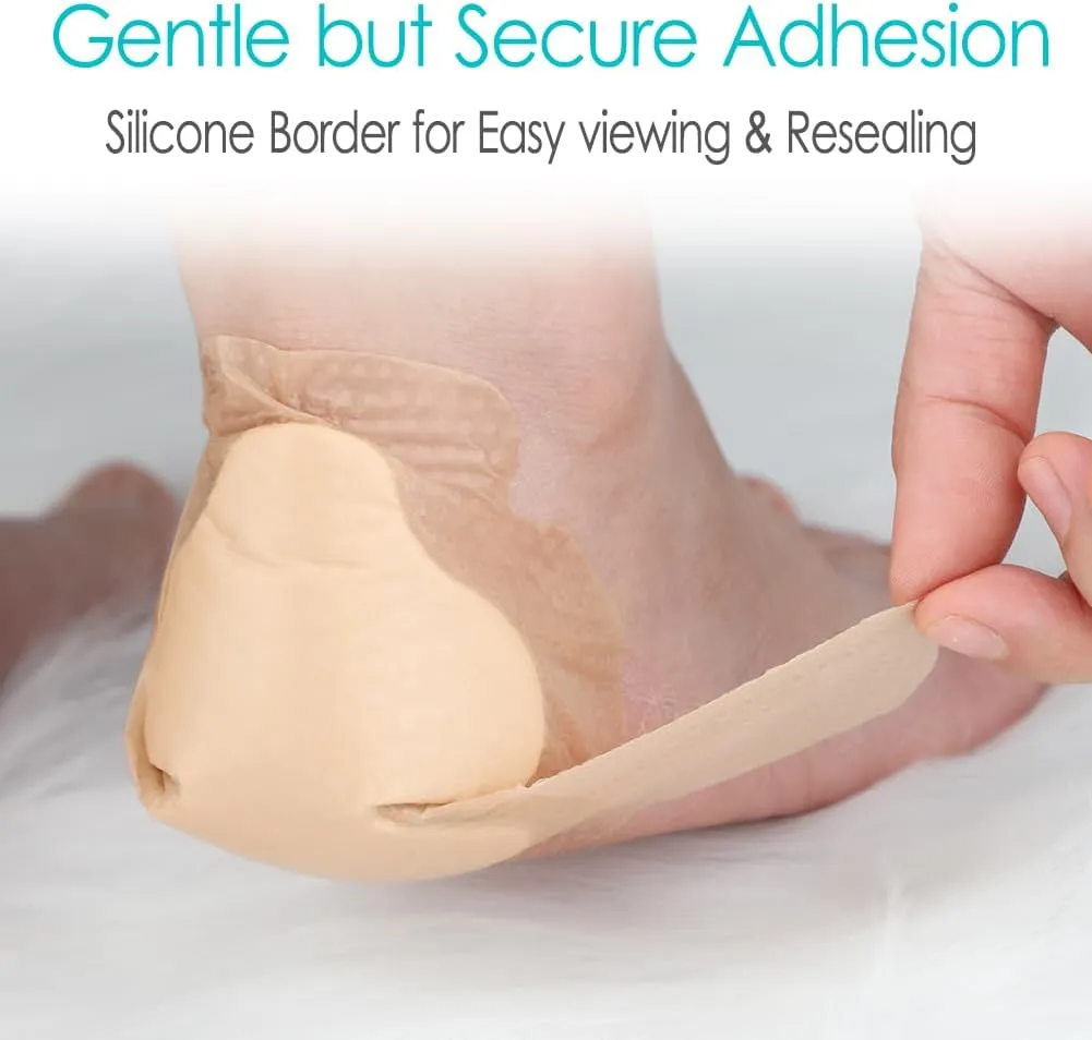 Heel Silicone Foam Dressing Heel Ulcer Protector for Pressure Sores Wound Care Waterproof Bandages with Gentle Silicone Adhesive Border 5"x 8" (Pack of 4)