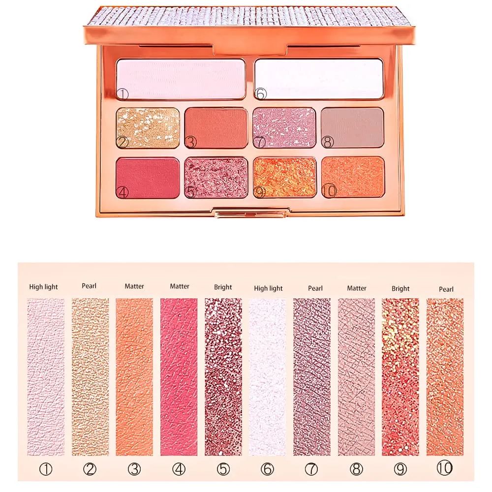 Highly Pigmented Eyeshadow Palette , 10 Colors Matte Shimmer Glitter Metallic Eyeshadow Palette Waterproof Blendable Long Lasting Natural Colors Make Up Eye Shadows Cosmetics Gift Kit-Great for Travel (#101)