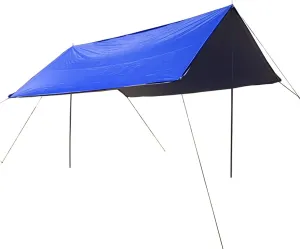 HIOD Sun Shelter Tent Tarp with Tarp Poles Shade Ultralight Garden Beach Sunshade Outdoor Camping Hammock Rain Fly, Blue, 3mx3m
