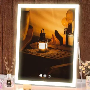 Hollywood Vanity Mirror with Lights, 10"×12" Tabletop LED Lighted Makeup Mirror, Desk Mirror with 3 Color Lighting Modes, Makeup Mirror for Bedroom, Bathroom, Smart Touch Control, White