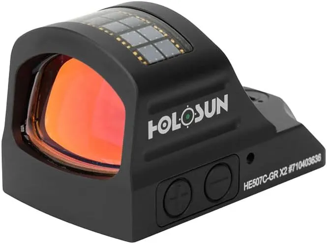 HOLOSUN HE507C-GR X2 / HS507C X2 2 MOA Dot & 32 MOA Circle Open Reflex Pistol Sight - Durable Shake-Awake Solar Failsafe Parallax-Free Aluminum Sight for Full-Sized Handguns - Green & Red Dot Options