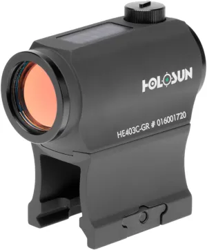 HOLOSUN HS403C / HE403C-GR 2 MOA Dot Micro Sight for Rifles - Solar FailSafe Super LED Durable Waterproof Aluminum Sight with Multilayer Reflective Glass & 12 Brightness Settings - Red/Green Options