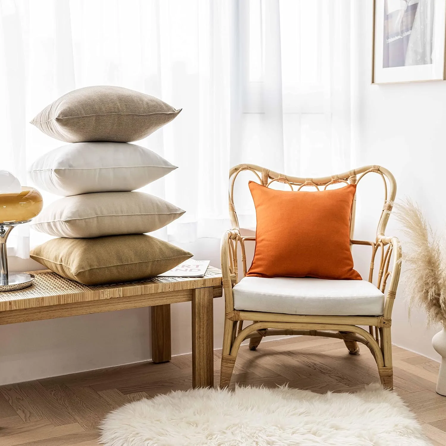 Home Brilliant Pillow Shams Outdoor Pillows Covers Linen Decorative Throw Pillow Cover, 20x20 inch(50cm), 4 Pcs, Creamy Linen