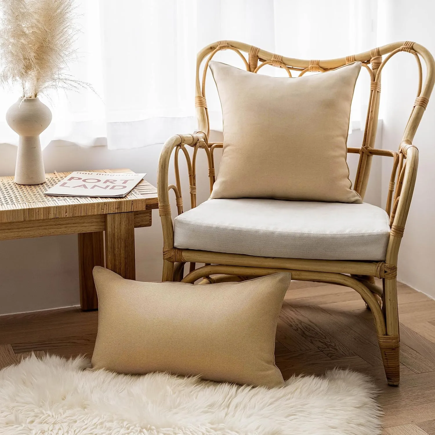 Home Brilliant Pillow Shams Outdoor Pillows Covers Linen Decorative Throw Pillow Cover, 20x20 inch(50cm), 4 Pcs, Creamy Linen