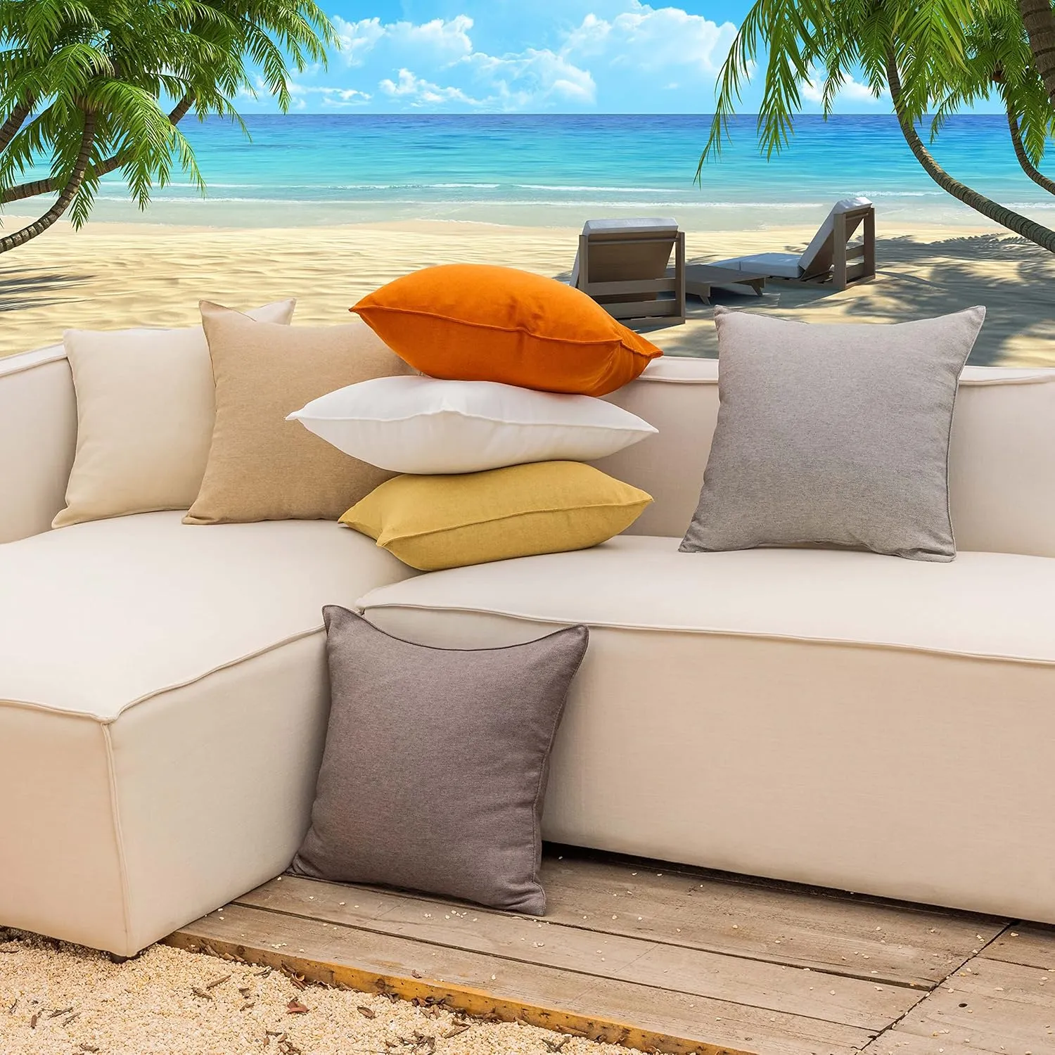 Home Brilliant Pillow Shams Outdoor Pillows Covers Linen Decorative Throw Pillow Cover, 20x20 inch(50cm), 4 Pcs, Creamy Linen