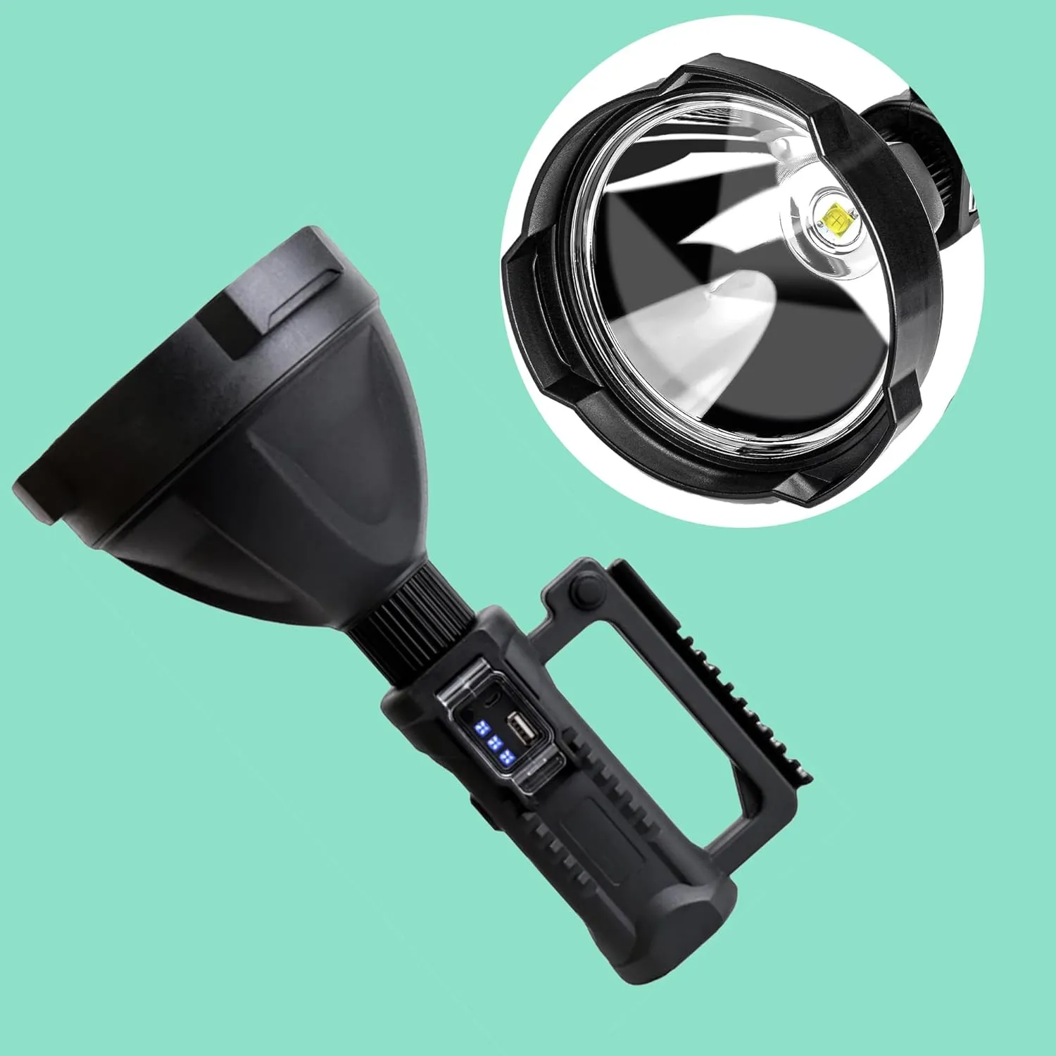 Honesorn Outdoor Searchlight Lighting Camping Waterproof Hardlight Flashlight 4 Speed Adjustable Portable Waterproof LED Searchlight