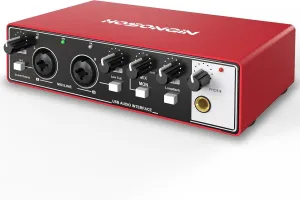 HOSONGIN 2i2 USB Audio Interface for Beginners - 24Bit/192kHz, 48V Phantom Power, Plug & Play Recording for Podcast/Vocals/Guitar/Youtube, PC/Mac/iOS Compatible (Red Metal)