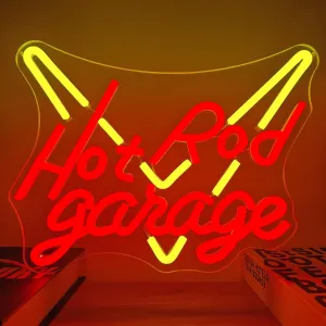 Hot Rod Garage Neon Sign Garage Led Neon Light Car Garage Neon Sign for Wall Decor Dimmable Neon Light Up Sign for Bedroom Repair Shop Man Cave Auto Room Workshop Garage Gift