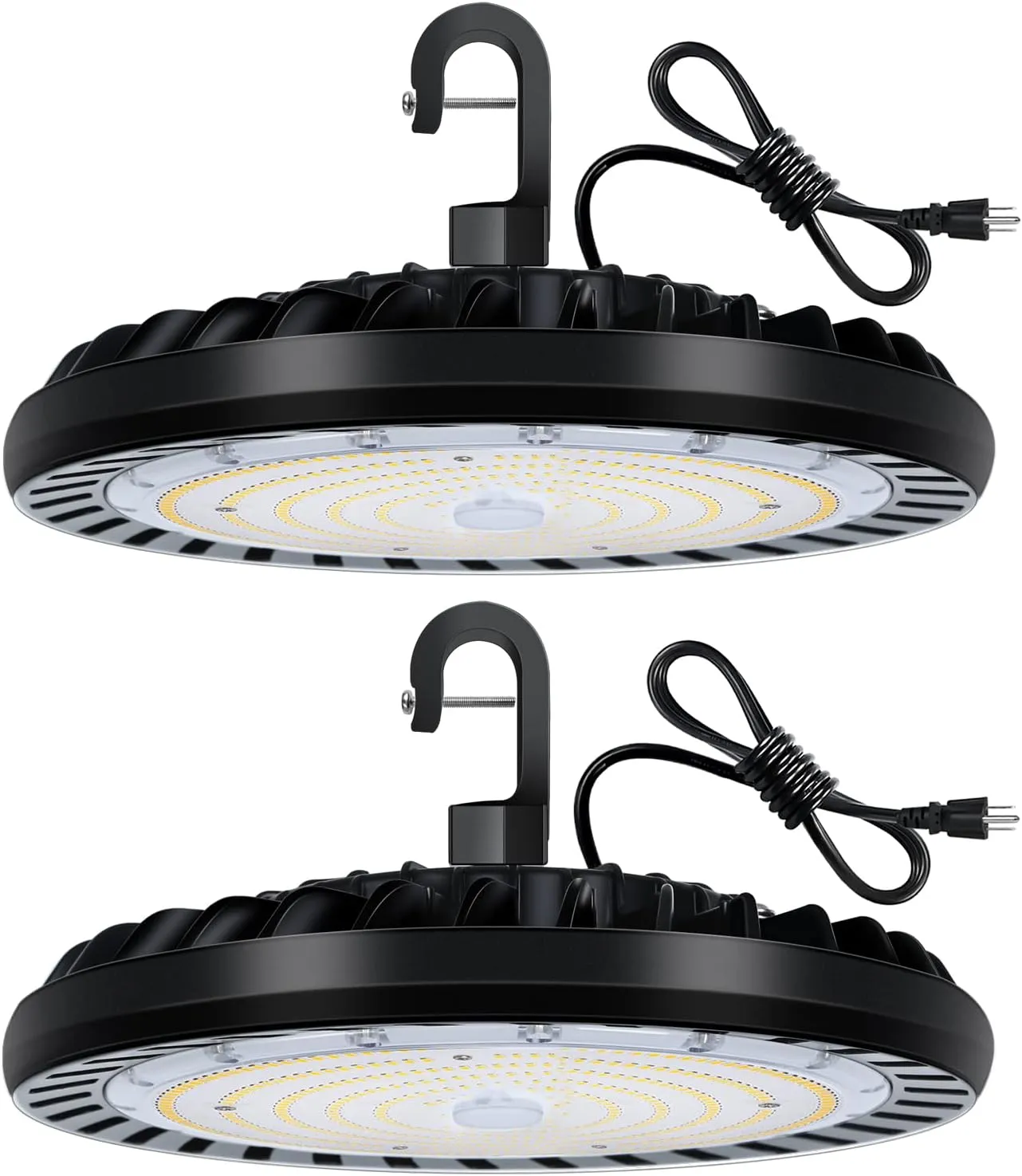 hykolity 2 Pack LED High Bay Light 150W, 5000K UFO LED High Bay Light Fixture with US Plug [450W MH/HPS Equiv.] 100-277V, 19,500lm, IP65 Commercial Warehouse Area Light for Wet Location