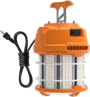 HYPERLITE LED Temporary Work Light 60W 7500LM 200W HID/HPS 5000K, Portable Hanging Construction Light with Stainless Steel Safety Guard and Sturdy Hook for Job Site, Workshop(with an ON/Off Switch)