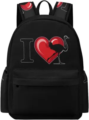 I Heart Love Ostrich Ostriches Travel Laptop Backpack 16.5 Inch Lightweight Computer Bag Casual Daypack for Men Women