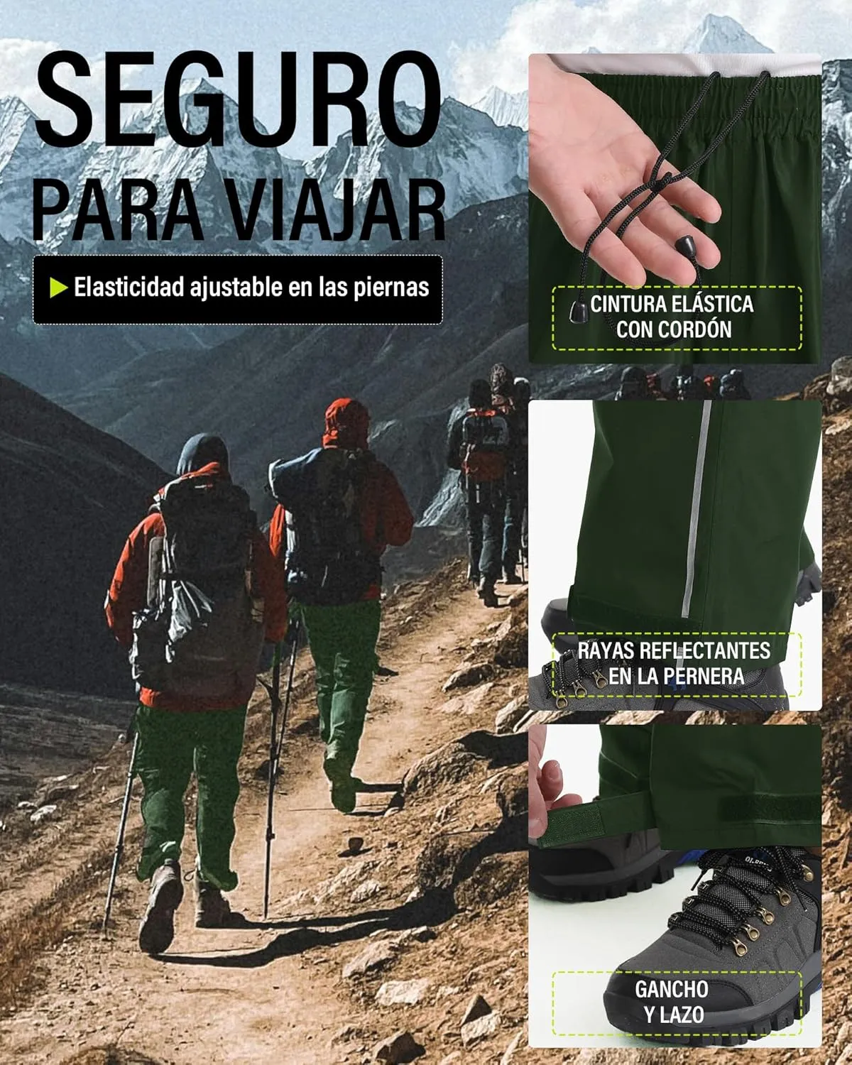 iCreek Men's Waterproof Rain Pants Lightweight Packable Windproof Outdoor Over Pants for Hiking Fishing Golf
