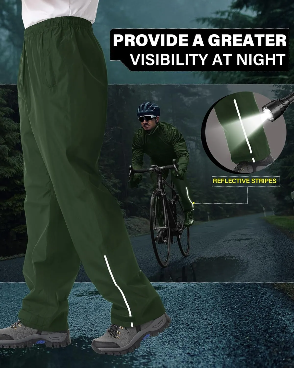 iCreek Men's Waterproof Rain Pants Lightweight Packable Windproof Outdoor Over Pants for Hiking Fishing Golf