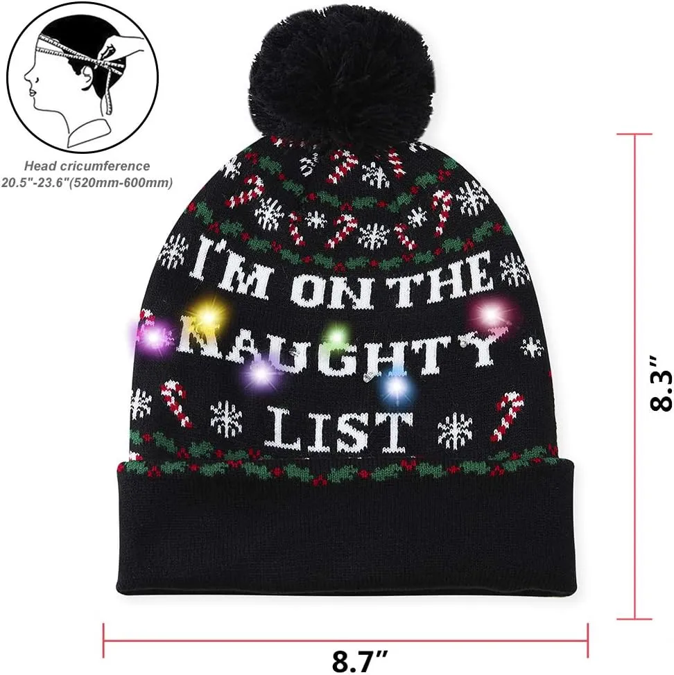 Idgreatim Unisex LED Light-up Ugly Christmas Sweater Hat Novelty Knitted Xmas Beanie Cap for Party(6 Light)
