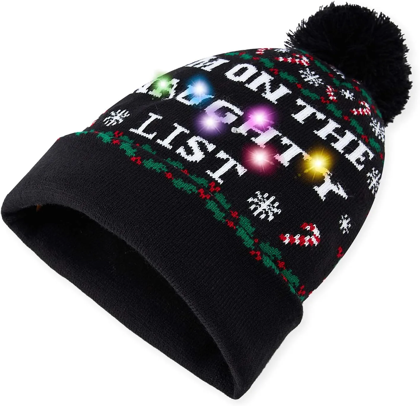 Idgreatim Unisex LED Light-up Ugly Christmas Sweater Hat Novelty Knitted Xmas Beanie Cap for Party(6 Light)