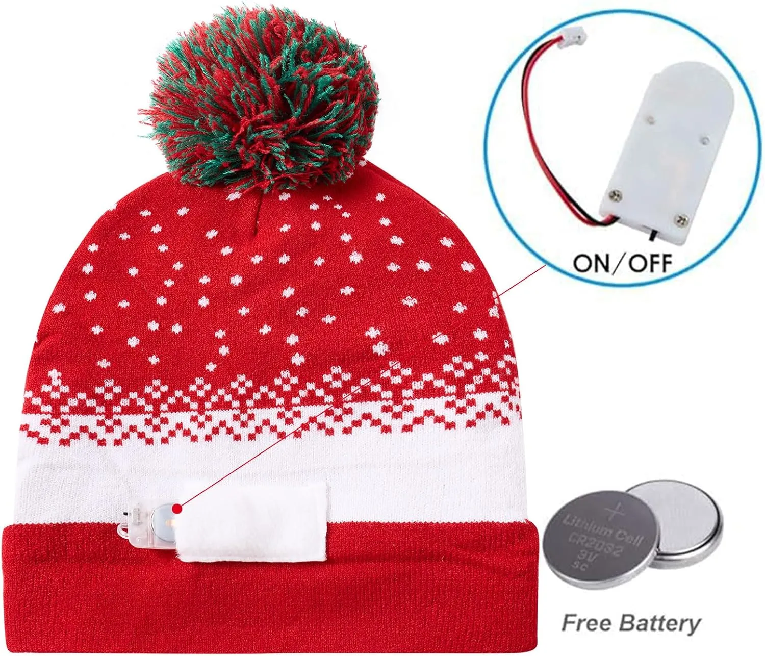 Idgreatim Unisex LED Light-up Ugly Christmas Sweater Hat Novelty Knitted Xmas Beanie Cap for Party(6 Light)