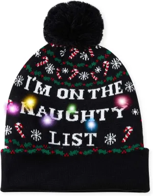 Idgreatim Unisex LED Light-up Ugly Christmas Sweater Hat Novelty Knitted Xmas Beanie Cap for Party(6 Light)