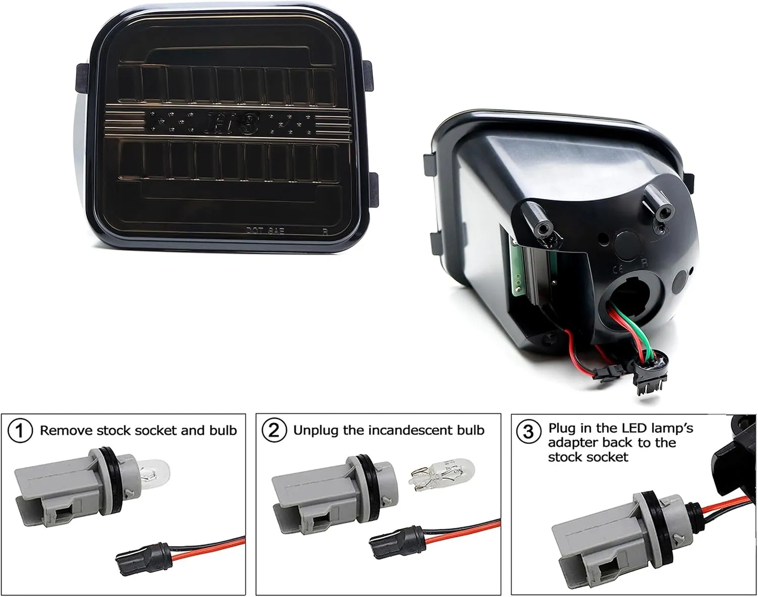 iJDMTOY Blackout Smoked Lens White LED Halo Driving Light/Amber Sequential Blink LED Front Turn Signal Light Assembly, Compatible with 2006-2010 Hummer H3/H3T