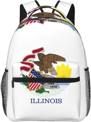 Illinois State Flag Backpack, suitable for light travel, daily multi-purpose bag, suitable for commuting, cycling, work