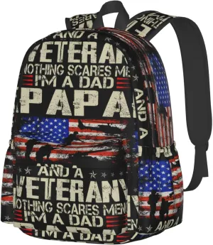 I'M a Dad Papa And Veteran Father's Day Backpack Casual Laptop Backpack Large Capacity Double Shoulder Bag Travel Daypack For Women Men