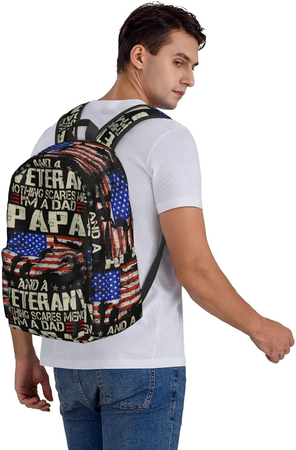I'M a Dad Papa And Veteran Father's Day Backpack Casual Laptop Backpack Large Capacity Double Shoulder Bag Travel Daypack For Women Men