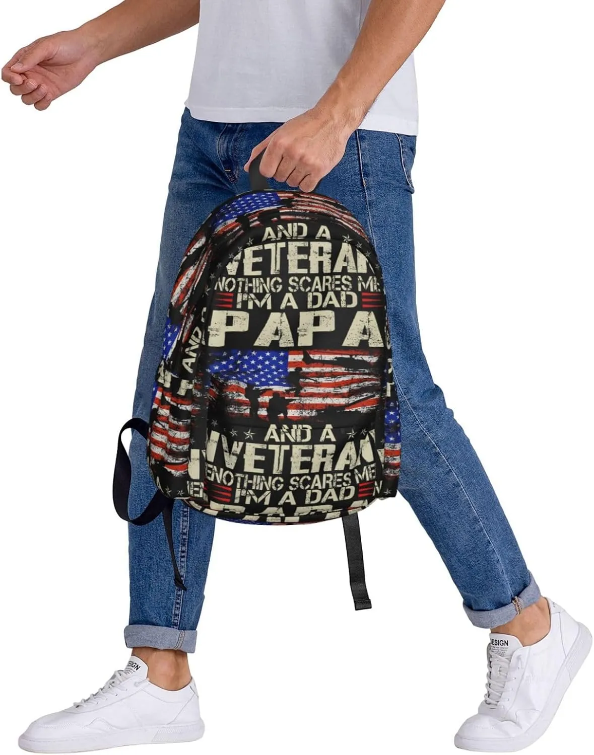 I'M a Dad Papa And Veteran Father's Day Backpack Casual Laptop Backpack Large Capacity Double Shoulder Bag Travel Daypack For Women Men