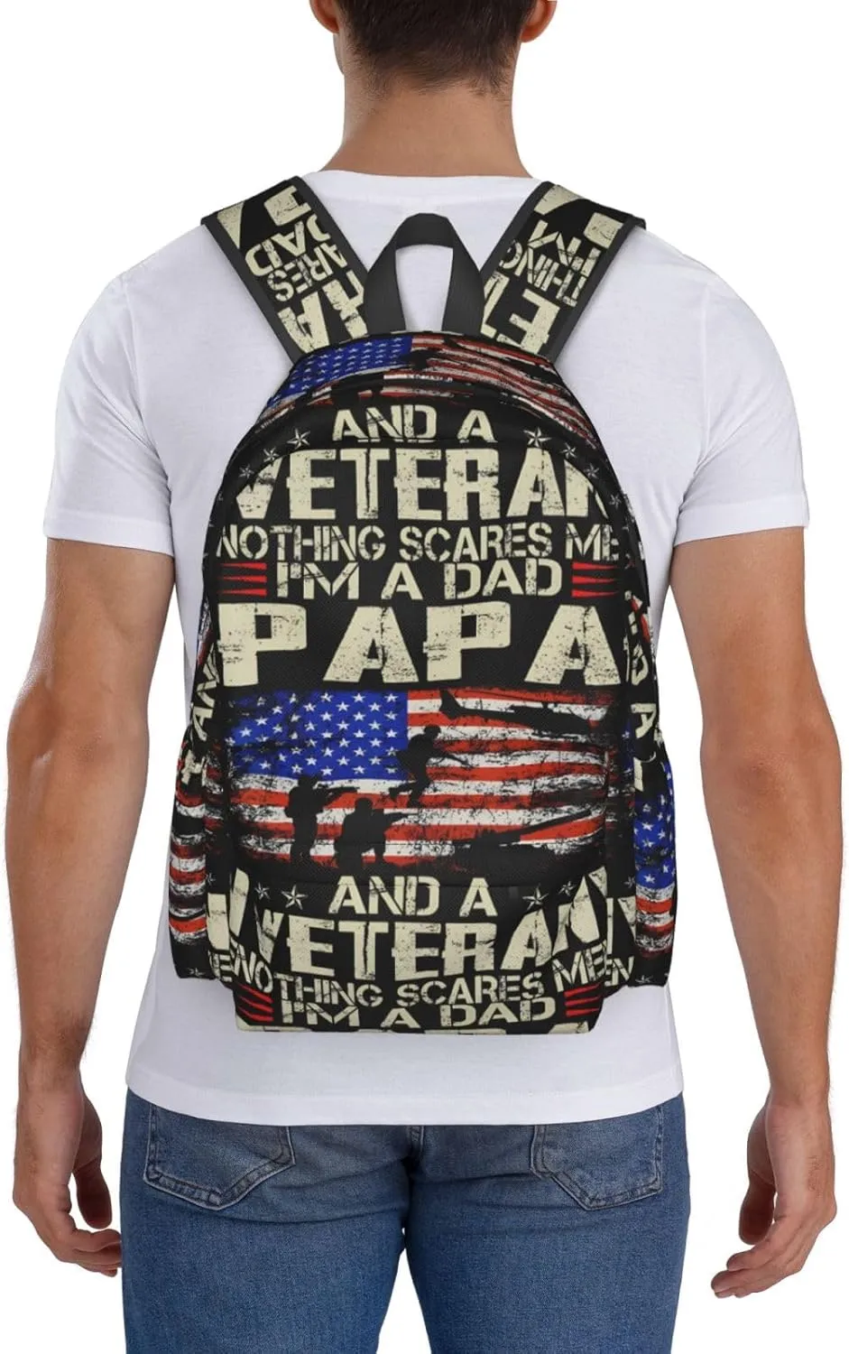 I'M a Dad Papa And Veteran Father's Day Backpack Casual Laptop Backpack Large Capacity Double Shoulder Bag Travel Daypack For Women Men